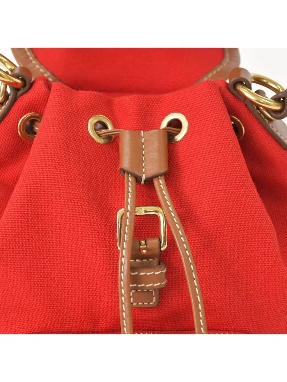 Miu Miu Canvas Leather Backpack Red Brown Gold